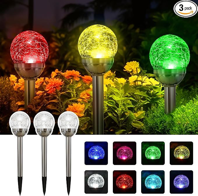 SOLPEX Solar Garden Lights Outdoor, 3 Pack Multi-Color Changing&White 2 Modes by Solpex