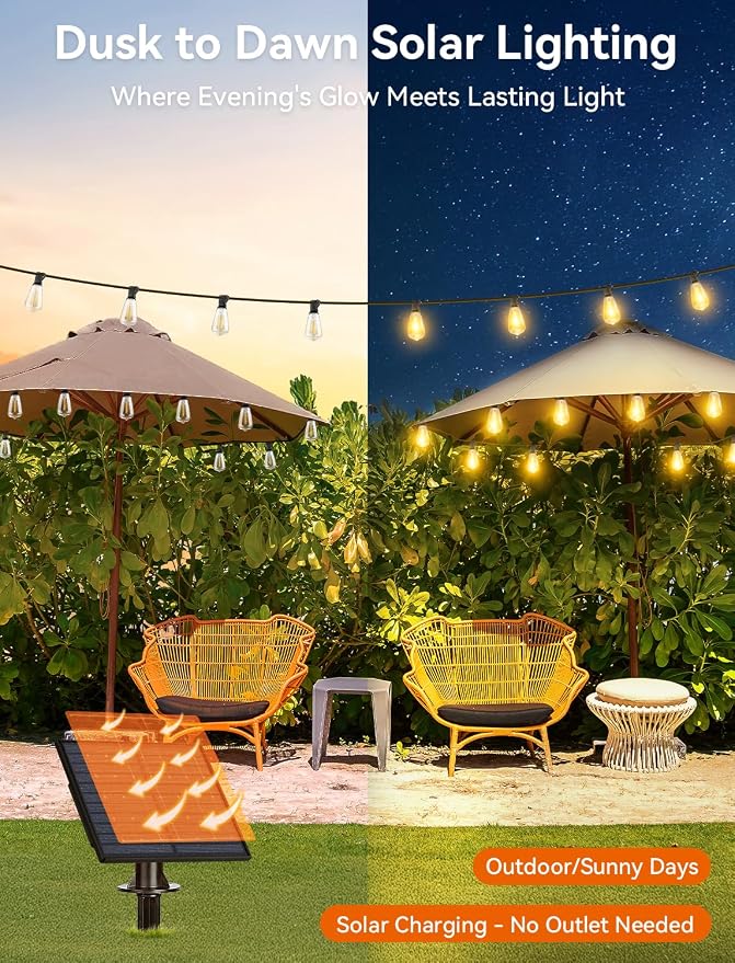 Brightever 50FT Solar String Lights Outdoor Waterproof, Patio Lights Solar - Image 6
