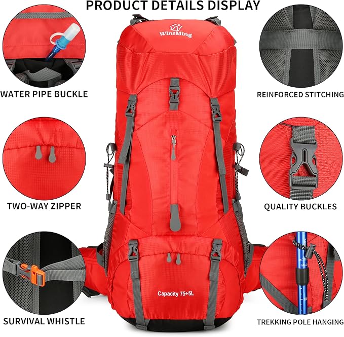75L Hiking Backpack with Rain Cover Waterproof Camping Backpack Shoes Warehouse - Image 6
