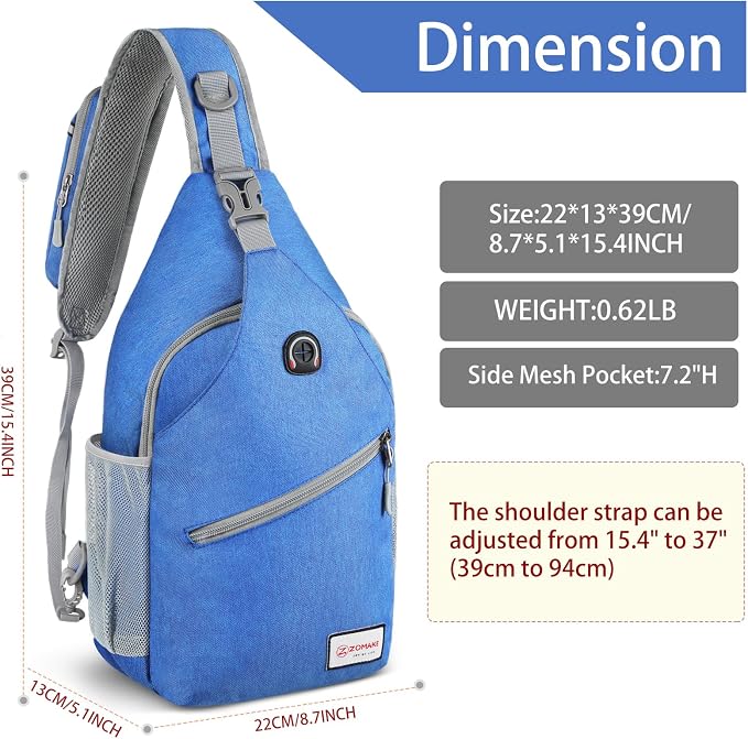 ZOMAKE Sling Bag, Small Crossbody Sling Backpack, Water Resistant Shoulder - Image 2