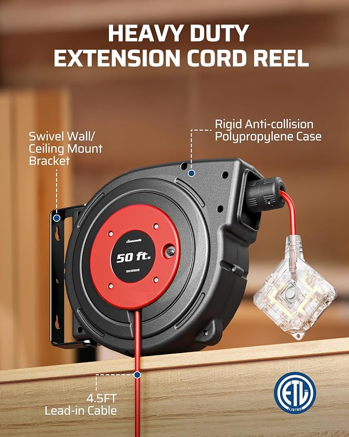 DEWENWILS 50FT Extension Cord Reel - Image 5