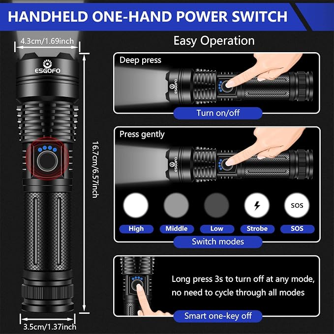 Esgofo Flashlights High Lumens 100000 Rechargeable, Super Bright Handheld LED - Image 5