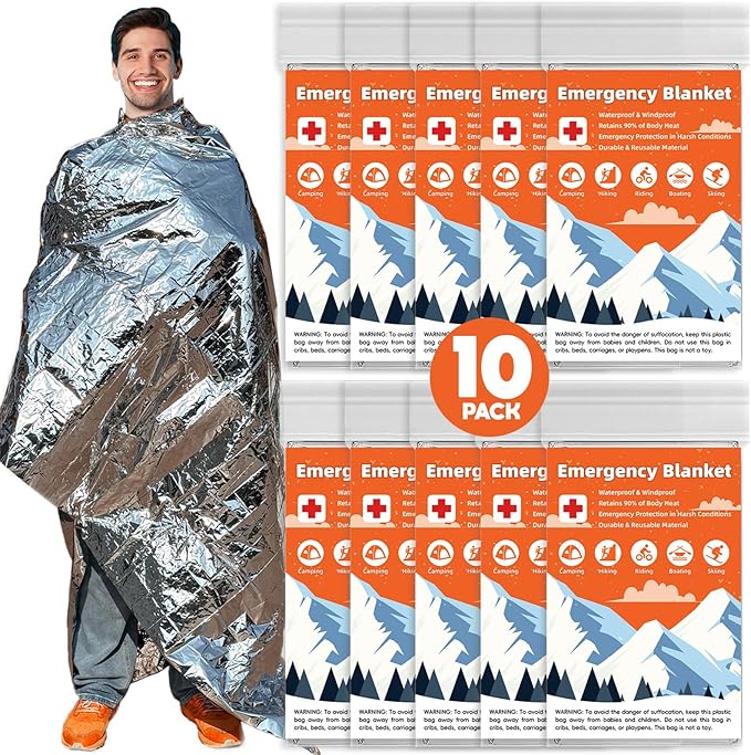 10 Pack Emergency Thermal Blanket Survival, Mylar Blankets by Unknown