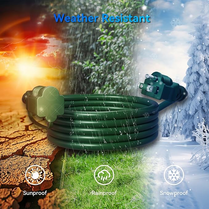 K KASONIC - 25FT Outdoor Extension Cord 1 to 3 Splitter, 3 Prong Outlets Plugs - Image 5