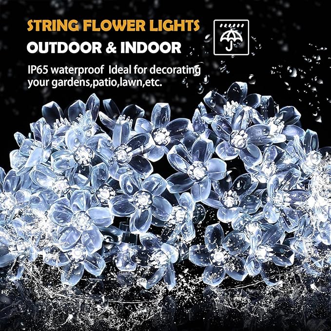 ITICdecor Outdoor Solar Flower String Lights Waterproof 50 LED Fairy Light - Image 2