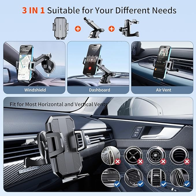SUUSON Upgraded 3-in-1 Car Phone Holder Mount Phone Mount - Image 2