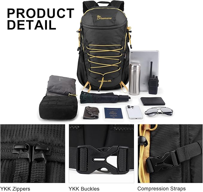 MOUNTAINTOP Hiking Backpack, 30L Camping Backpack, Men Women Hiking Daypack - Image 3