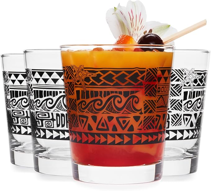 Libbey Tiki Rocks Glasses Set, Vintage-style Glassware Drinking Glasses Set of 4 by Libbey