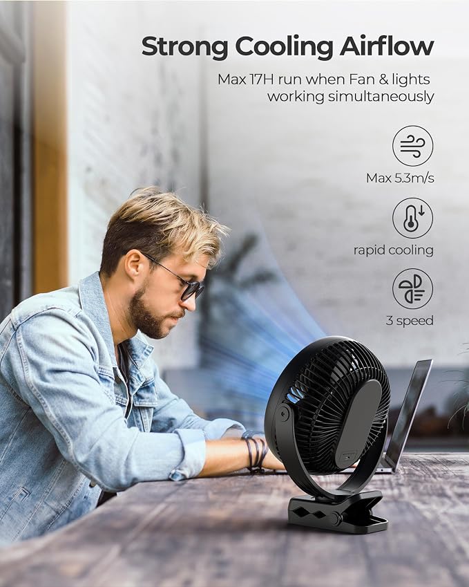 xasla 10000mAh Portable Clip On Fan - Image 2