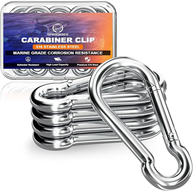 sprookber 316 Stainless Steel Carabiner Clip, Marine Grade Heavy Duty Spring by Sprookber