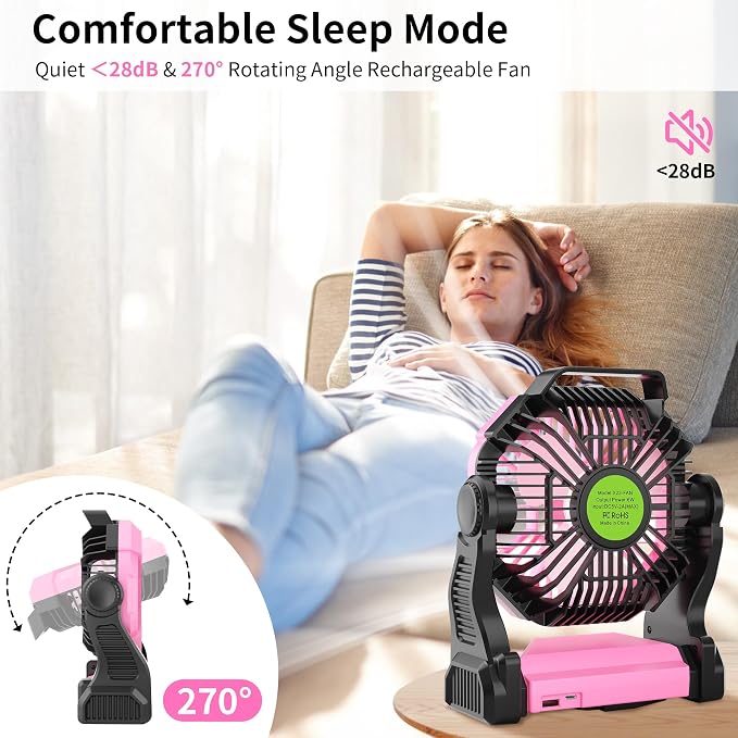 Portable Fan Rechargeable Camping Essentials, Cordless Camping Fan Battery - Image 3