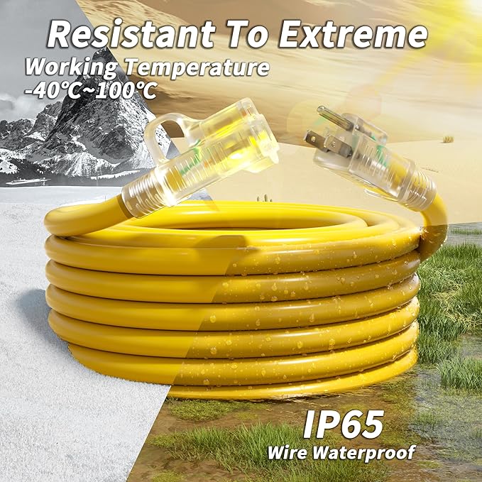 PlugSaf 14/3 Gauge Yellow Outdoor Extension Cord 50 ft Waterproof - Image 7