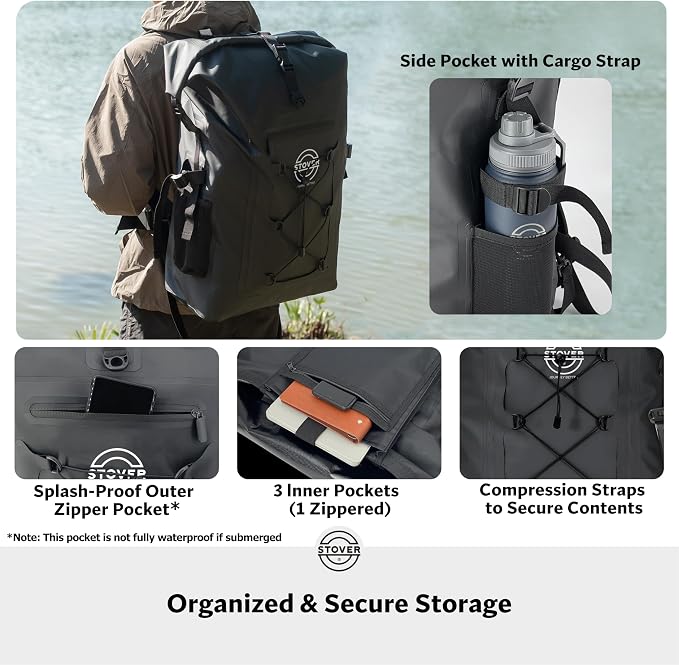 STOVER 5/10/25/30/40/55L Waterproof Dry Bag- Roll-Top Backpack w/Phone Case- - Image 5