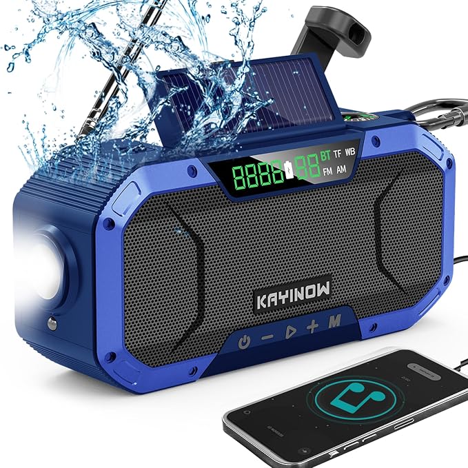 KAYINOW Emergency NOAA Weather Radio, Solar Hand Crank FM AM Radio by KAYINOW