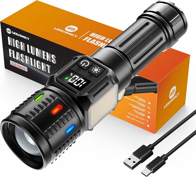 Rechargeable Flashlights High Lumens 100, Super Bright LED Flash Light Long by LESUSNICY