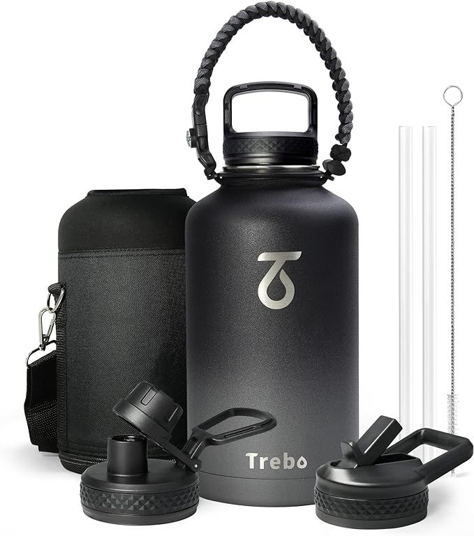 Trebo Water Bottle 64oz with Paracord Handle, Half Gallon Large Vacuum Triple by StayHotStayColdStayGreen