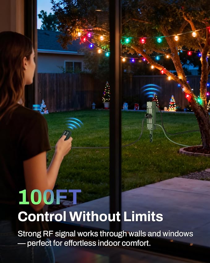 BN-LINK Outdoor Power Stake Timer, 100FT Wireless Remote Control, Dusk to Dawn - Image 3