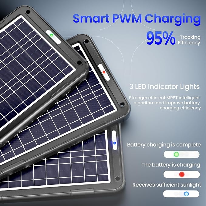 POWOXI 12V Solar Car Battery Charger: 12W Solar Panel Kit Battery Trickle - Image 3