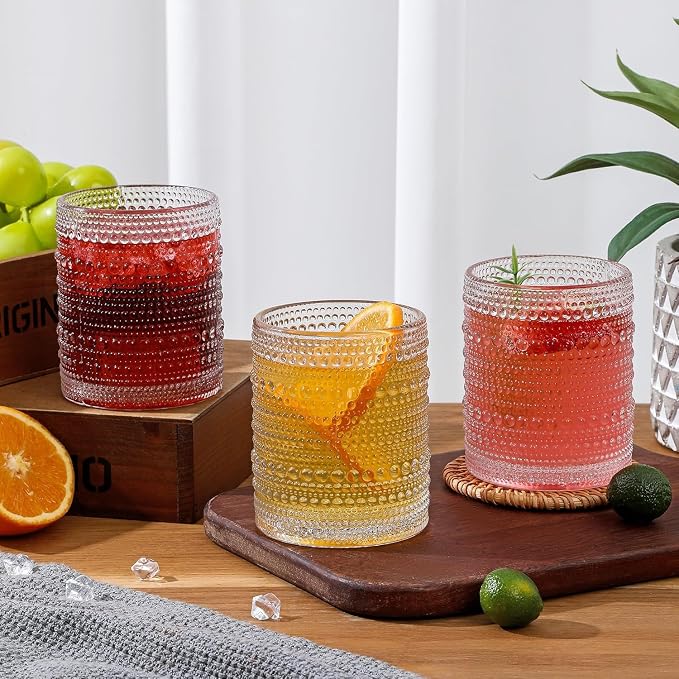 HomeVogue Hobnail Drinking Glasses Set of 12, 12oz & 15oz Vintage Glassware Set - Image 7