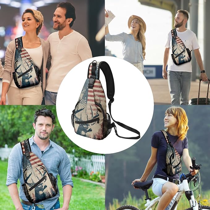 FyLybois Deer Sling Bag for Women Lightweight Crossbody Backpack Casual Daypack - Image 2