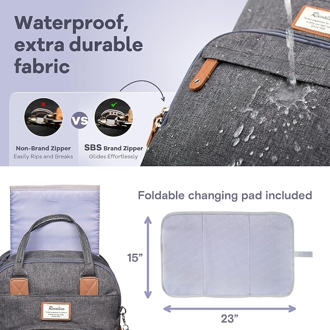 RUVALINO Diaper Bag Backpack, Large Capacity, Waterproof, Dark Gray - Image 6