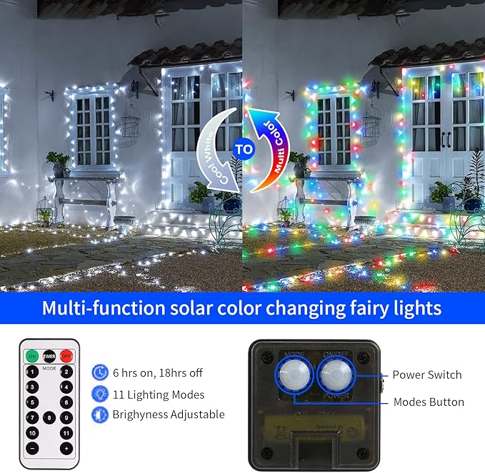 JMEXSUSS 2 Pack Solar Christmas Lights Outdoor Waterproof, 100 LED 33ft White - Image 3
