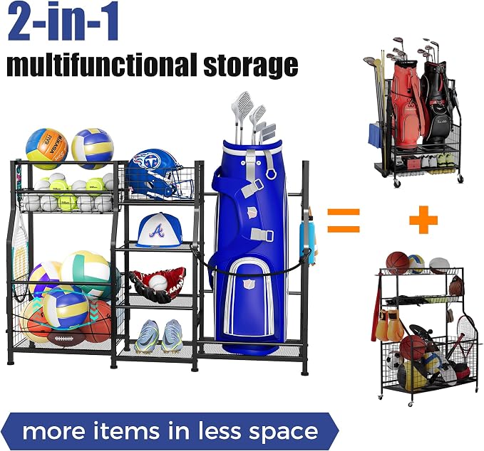 Sonyabecca Garage Sports Equipment Organizer 2 Golf Bag Stand Golf Storage - Image 2