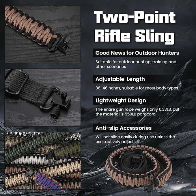 Double Braide 550LB Shotgun Sling 2 Point Paracord Rifle Sling, Non-Slip - Image 6