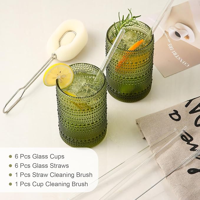 ZMOWIPDL Vintage Glassware Drinking Glasses Set of 6, 15 oz Hobnail Glass Cups - Image 5