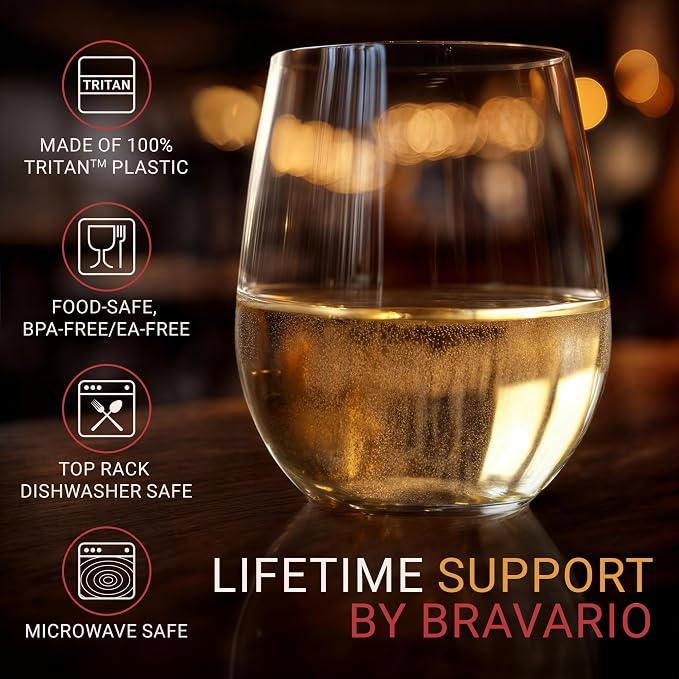 Bravario Unbreakable Stemless Plastic Wine Glasses | Reusable | Shatterproof - Image 3