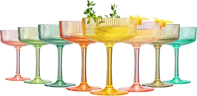 Khen Shatterproof Acrylic Ribbed Vintage Art Deco Martini, Champagne & Cocktail by Khen
