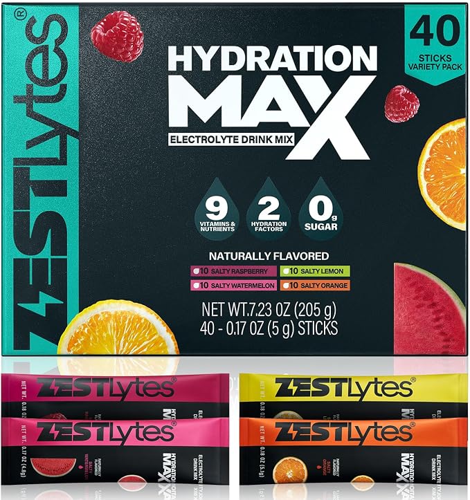 40 Sticks Sport Hydration Sugar Free Electrolyte Packets, High Sodium Low by ZestLytes