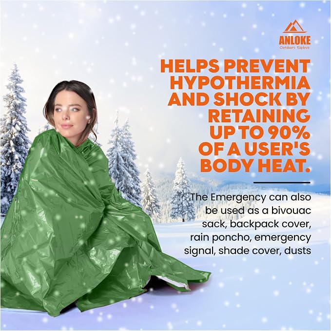 ANLOKE Emergency Blankets Mylar Thermal Blanket of Space Blanket 82" x62''. - Image 2