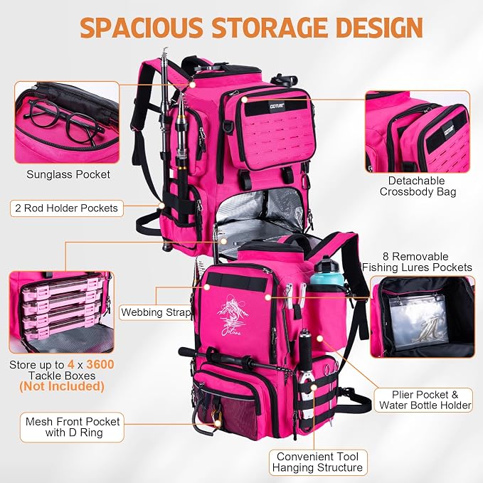 Goture Fishing Backpack, 58L 900D Water-Resistant Insulated Tackle Backpack - Image 2