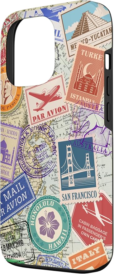 World Map Travel Passport Stamps Postage Stamp Case - Image 2