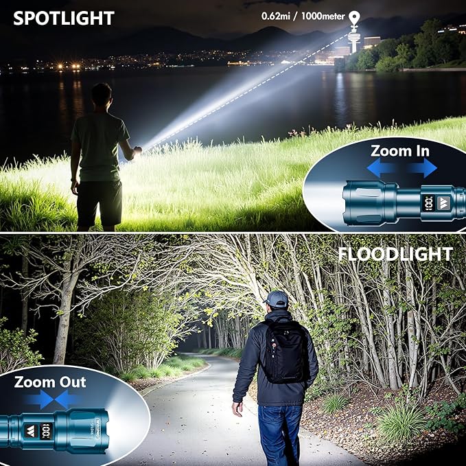 WdtPro LED Rechargeable Flashlight 2 Pack, Super Bright Zoomable 6000 Lumens - Image 2
