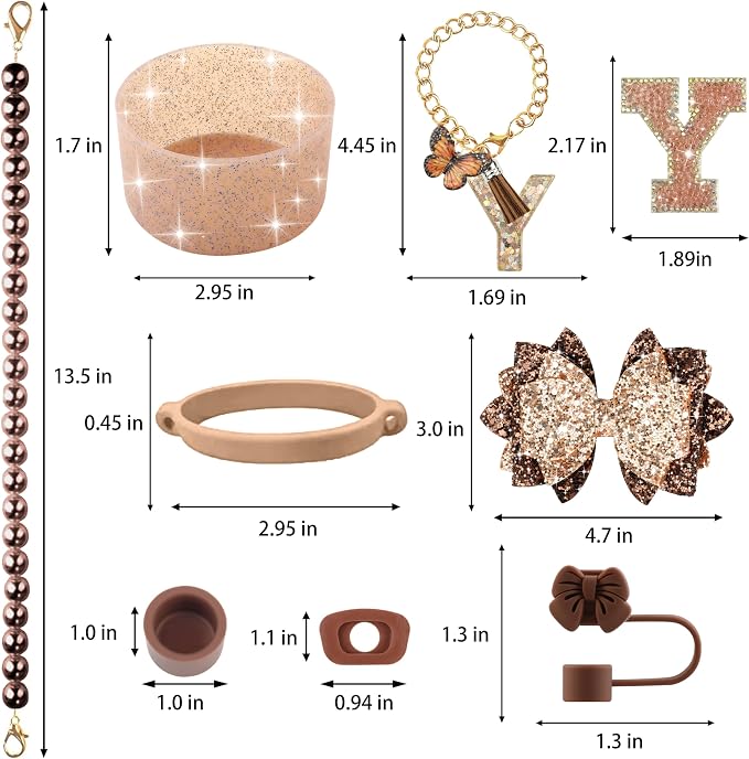 9PCS Brown for Stanley Cup Accessories Set Bling Initials Bow Charms for - Image 3