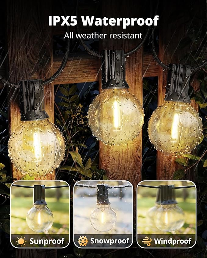 VIPAR Outdoor String Lights, 60FT 32 G40 Bulbs Patio Lights Outdoor Waterproof - Image 6