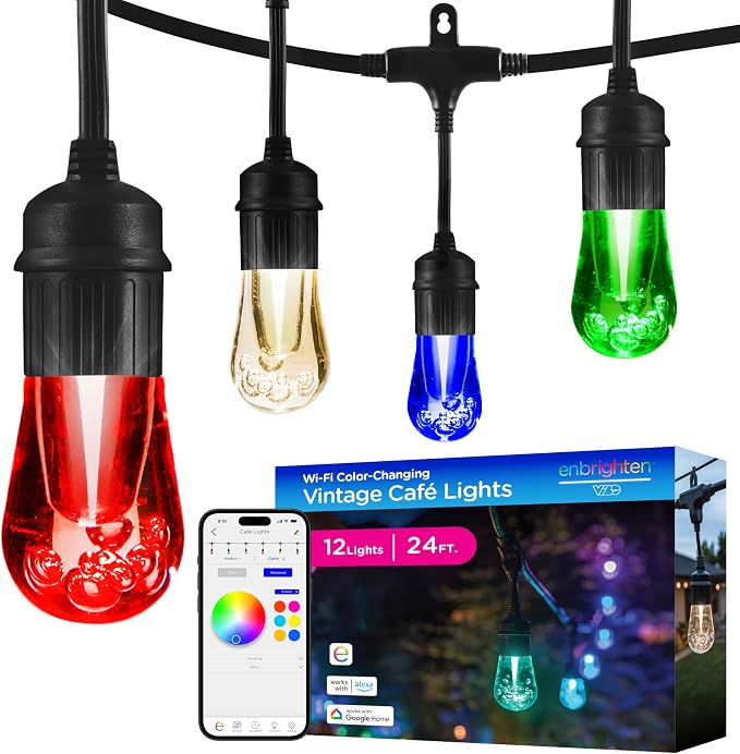 Enbrighten Vibe Vintagе Outdoor String Lights 2, 12 RGBWIC Shatterрroof Acrylic by Enbrighten