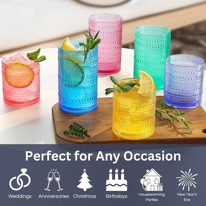Khen Plastic Hobnail Drinking Glasses Set of 12 Bright Tones Cups 6x 10oz - Image 2
