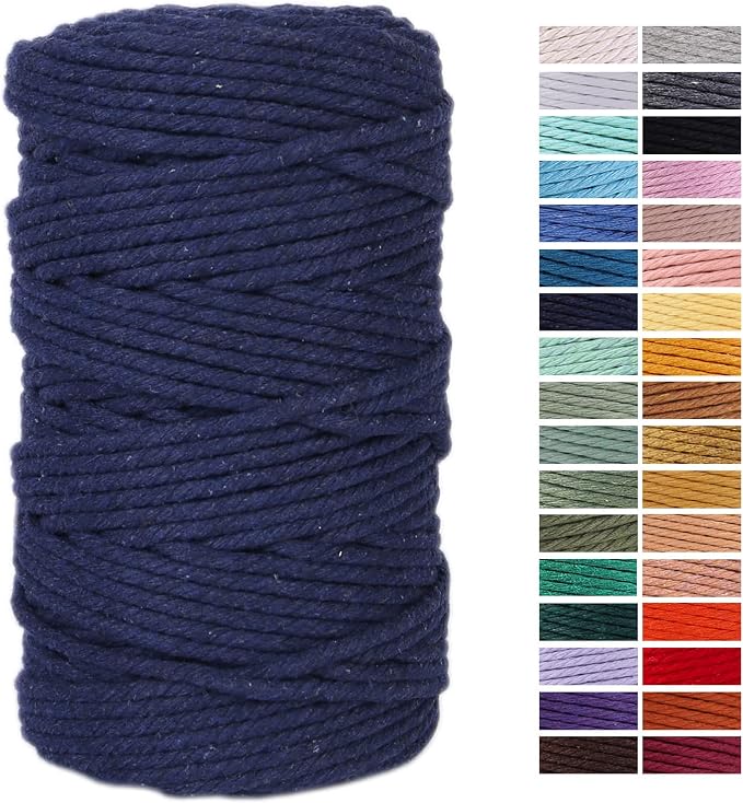 Dark Blue Macrame Cord 4mm x 109Yards, Colored Cotton Rope Craft Cord Colorful by AestheticDesignforYou