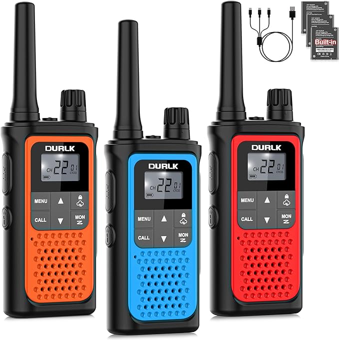 Rechargeable Walkie Talkies Long Range, 3 Pack Walkie Talkies by DURLK