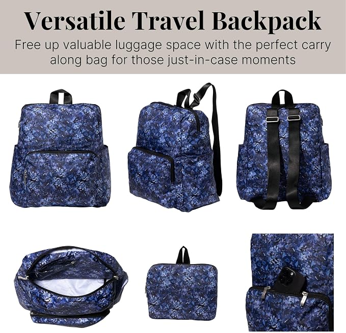 Baggallini Women's Carryall Packable Backpack, Indigo Petal - Image 5