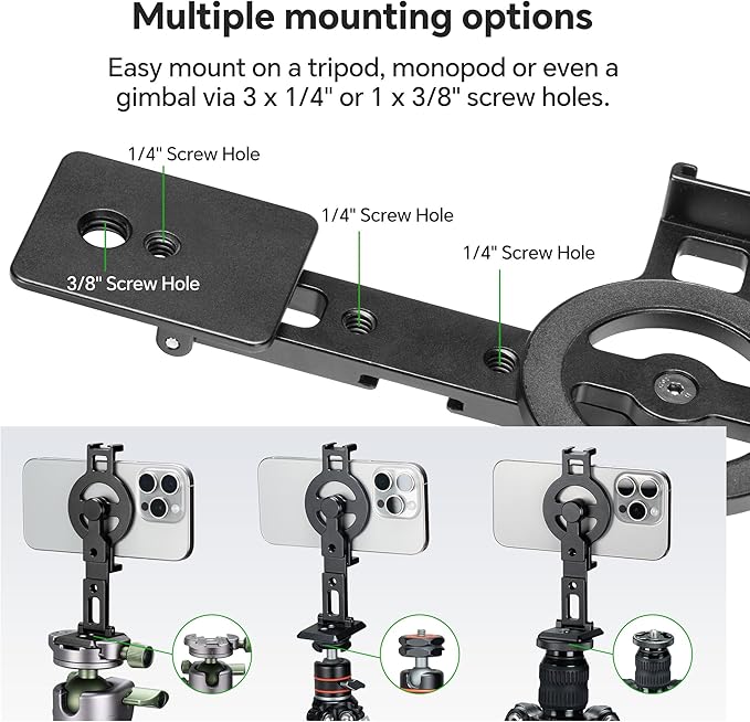 FANAUE Cell Phone Tripod Mount, Magnetic Aluminum Smartphone Stand Adapter - Image 4