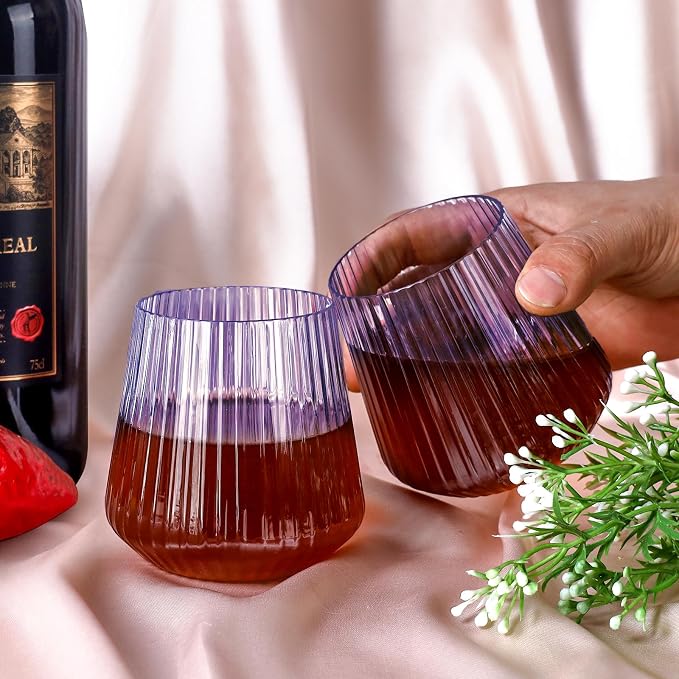 Lueumxc 40 Pack Plastic Ribbed Wine Glasses, 14Oz Origami Disposable Wine - Image 5