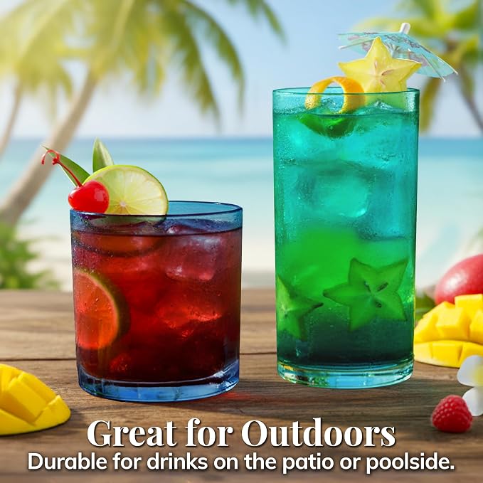 US Acrylic Classic Plastic Reusable Drinking Glasses 12oz Rocks & 16oz Water - Image 7