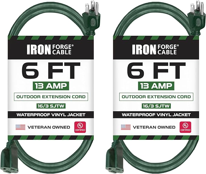 Iron Forge Cable 2 Pack Weatherproof 6 Ft Outdoor Extension Cord by IronForgeCable