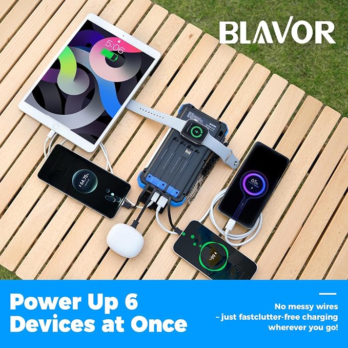 BLAVOR Solar Power Bank 20000mAh Built-in Cables, Wireless Charger - Image 2