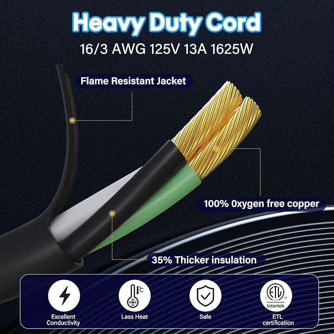 Adoreen Outdoor Power Extension Cord 30 Ft, 3 Prong 16 AWG Grounded Wire Heavy - Image 4