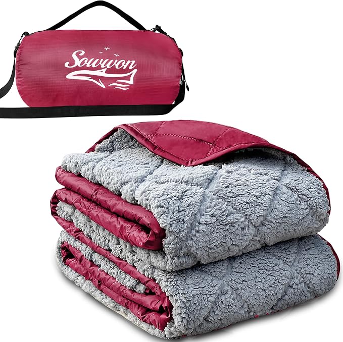 Waterproof Outdoor Blanket 82”X 55” Packable, Stadium Blankets by sowwon